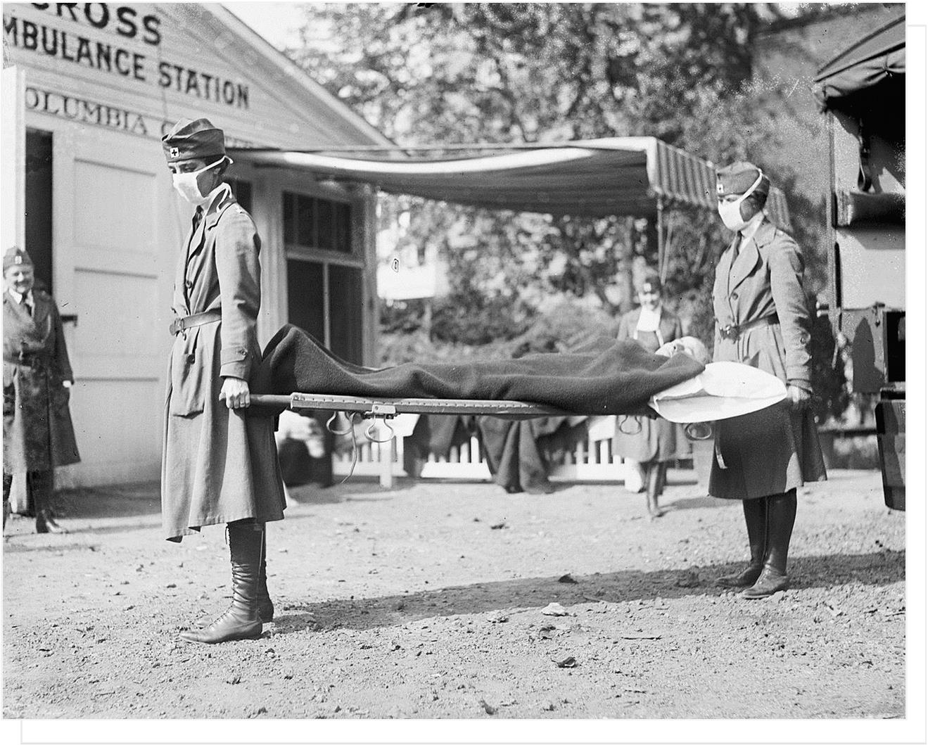 Practice at Wash. DC Red Cross Dressing Station for transport of Flu Victims